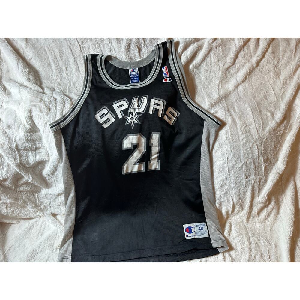 Vintage San Antonio Spurs Tim Duncan #21 Champion NBA Jersey - Black - Size Xl
